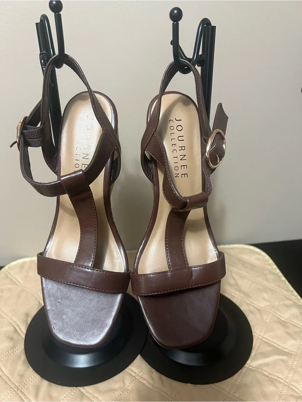 Journee Collection Brown Cork Platform Wedge Sandals